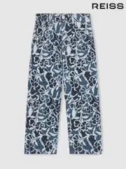 Reiss Blue Skylar 13-14 yrs Floral-Print Straight-Leg Jeans (AP4322) | $120