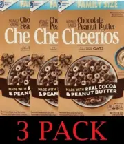 CHEERIOS FAMILY SIZE CHOCOLATE PEANUT BUTTER Whole Grain Oats Cereal 18oz 3 PACK