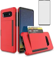 Asuwish Phone Case for Samsung Galaxy S10e with Tempered Glass Screen Protector Cover and Credit Card Holder Stand Slim Hybrid Cell Accessories Glaxay S 10e Gaxaly 10se Galaxies Se10 Women Men Red