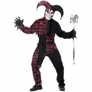 Sinister Jester Red Black Evil Psycho Horror Clown Halloween Adult Mens Costume