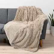 PAVILIA Soft Fluffy Faux Fur Throw Blanket, Taupe Tan Camel, Shaggy Furry Warm Sherpa Blanket Fleece Throw for Bed, Sofa, Couch, Decorative Fuzzy Plush Comfy Thick Throw Blanket, 50x60 Inches
