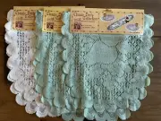 (3) VINTAGE OVAL SHAPED FRUIT PATTERN Cream Green COLORED LACE DOILY 30'' X 14"