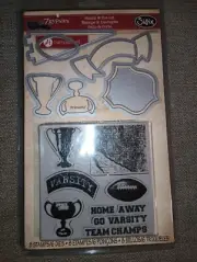 Sizzix Framelits 8 Stamps/6 Dies Set- Varsity Champs - Trophy Football New