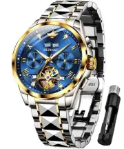 Automatic Mens Watches Blue Skeleton Mechanical Self Winding Tourbillon Luxur...