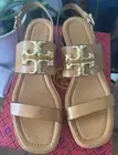 New Tory Burch Women’s Eleanor Heels 55 MM Vachetta Leather Brandy Gold 10.5M