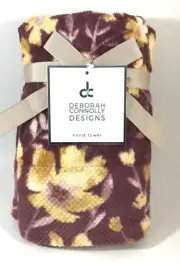 Deborah Connolly YELLOW FLOWERS ON MAUVE (SET OF 2) BATHROOM HAND TOWELS New