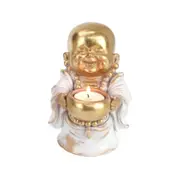 16cm Gold/Grey Happy Buddha - Tealight Candle Holder Statue Decor