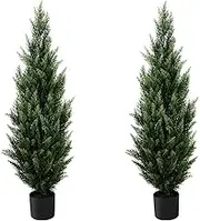 SeelinnS Artificial Cedar Pine Tree Christmas Tree Artificial Topiary Cedar Trees Potted UV Rated Plant for Home Decor Indoors and Outdoors 4FT Fake Plants Tall Faux Plants Shrubs (2 Pack)