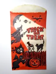 Halloween Trick Or Treat Candy Bag Vintage Crescent Moon Man Witch Owl Ghost Bat