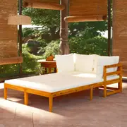 Sun Loungers with Cream White Cushions 2 pcs Acacia Wood vidaXL