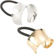 2 Pieces Metal Cuff Ponytail Holder Hair Cuff Elastic Hair Band Rope Hair Ties for Women Girls, Golden and Silver