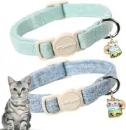 Cat Collar,2 Pack Green Cat Collars Breakaway with Bell