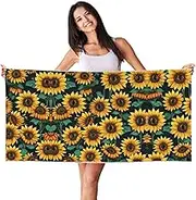 HTTUP Sunflower Print Quick Dry Beach Towel Lightweight Oversized for Adults for Travel and Pool Towels