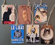 Six CAT Images HANG TAGS Ephemera Vintage Style for Junk Journal set 1