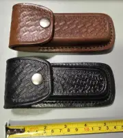 Set of two: Basketweave genuine Leather Folding Knife Sheath Pouch