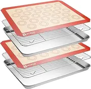 Stainless Steel Baking Sheet Tray Cooling Rack with Silicone Baking Mat Set, Cookie Pan, Set of 6 (2 Sheets + 2 Racks + 2 Mats), Non Toxic, Heavy Duty & Easy Clean