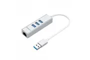 SIMPLECOM CHN420 Silver Aluminium 3 Port SuperSpeed USB HUB with Gigabit Ethernet Adapter - CBAT-USBCLAN