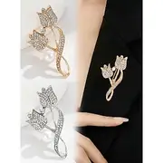 Women's Rhinestone Tulip Flower Brooch with Pearl Decoration, Elegant Alloy Lapel Pin for Office Jackets, Dresses, Weddings and Formal Occasions