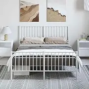 Metal Bed Frame with Headboard & Footboard - White Double 137x187 cm