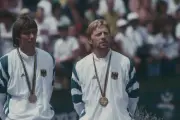 German tennis players Boris Becker Michael Stich standing together- Old Photo