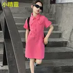 【小精靈】女童夏季棉布連衣裙2024夏裝新款中大童洋氣時髦粉紅色牛仔裙潮