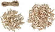 150Pcs Mini Wooden Pegs for Holding Photo Paper, Photo Clips Mini Clothespins Wooden Clothes Pegs with 10M Jute Twine for Hanging Photos Cards Picture Arts and Crafts Decoration Weddings Events