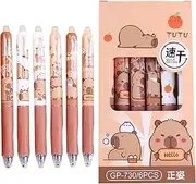 Capybara Gel Pen, 6pcs Cute Erasable Retractable Pens, Cartoon Capybara Pens 0.5mm Fine Point Blue Ink Pen, Capybara Cartoon Retractable Gel Pens, School Pens
