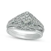 0.50 CT. T.W. Composite Natural Diamond Frame Antique Vintage-Style Bridal Engagement Ring Set in Solid 10K White Gold
