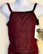 GK DANCE JAZZ GIRLS SMALL WINE TWILIGHT X-BACK VELEVT STRAPS CAMI TOP Sz CS NWT!