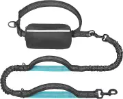 Hands Free Dog Leash W/ Zipper Pouch Padded Handles & Durable Bungee for Walking