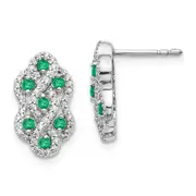 14k White Gold Real Diamond u0026 Emerald Fancy Earrings