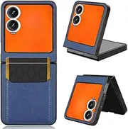 [Jarttarn] Compatible with Tecno Phantom V Flip 2 5G Case PU Leather Skin Shockproof Hard Back Cover with Card Slots for Phantom V Flip2 (Blue)