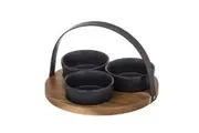 Davis & Waddell Fine Foods 4 Piece Porcelain Bowls on Acacia Tray with Handles Set