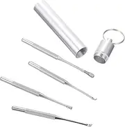 Anneome 1 Set Portable Ear Picks Removers Tool Kit Professional Stainless Steel Ear Cleaning Spoons with Spiral Design for Safe and Removal Silver