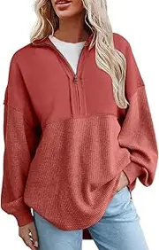 [Sczwkhg] Women's Oversized Sweatshirts 2024 Fall Casual Trendy Half Zip Pullover Lightweight Drop Shoulder Tunic Knit Clothes