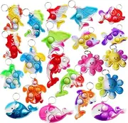 100 Packs Bulk Fidget Bubble Bulk Mini Pop Ocean Shape Keychain , Holiday Party Favors Supplies Classroom Summer Student Gifts