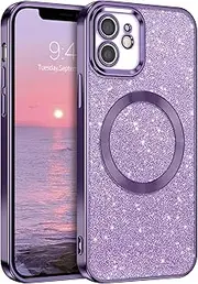 [GaoBao] Magnetic for iPhone 12 Case, Slim Fit Luxury Sparkle iPhone 12 Case [Compatible with MagSafe] Shockproof Full Body Protective Shiny Phone Cases Covers for iPhone 12 6.1 inch, Purple Glitter