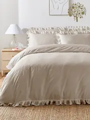 Appletree Natural Cassia Frill 100% Cotton Duvet Cover Set (F40936) | $88 - $157