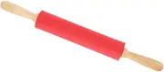 VINTORKY Silicone Dough Roller with Wood Handle Non Stick Baking Tool for Pastries Noodles and Dumplings Red Silicone Rolling Pin for Home Baking