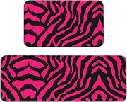 SKKNT Zebra Tiger Leopard Pink Print Kitchen Floor Mat 2 Sets Non-Slip Rugs for Kitchen Laundry Office and Home Decor