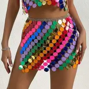 High Waist Sequin Mini Pencil Skirt Skirt - Pink & Blue & Red - One Size