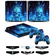 PS4 Slim Skull of Blue Fire Sticker Decal for Playstation4 Slim Console & Remote