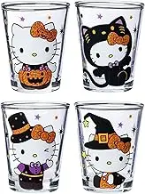 Silver Buffalo Sanrio Hello Kitty Glitter Halloween Themed Poses 4 Pack Mini Glass Set, 1.5 Ounces