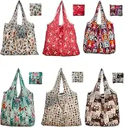 6Pack Reusable Grocery Shopping Bags, Foldable Shopping Bags Grocery Tote with Attached Pouch,Machine Washable Eco-Friendly.