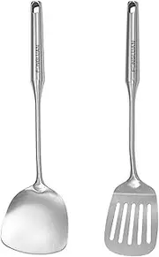 [FONGLUAN] Stainless-Steel Turner Spatula Set, Set of 2, Slotted Turner, Wok Spatula, Heavy Duty Metal Kitchen Utensils for Cooking