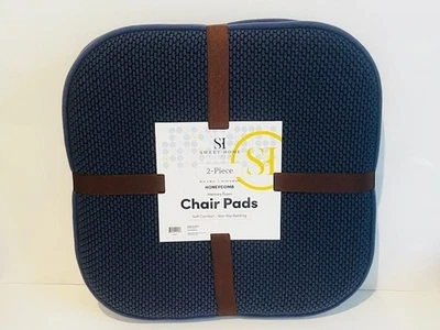 Chair Cushion NonSlip Backing Soft Comfort Memory Foam 16x16 Navy 2 piece