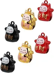 Ipetboom 2 Sets 6pcs Lucky Cat Bell Mini Keychain Antique Decor Pendants for Necklaces Bell for Jewelry Lucky Cat Pendants Car Hanging Ornament Brass Jewelry Bell Cat Shape Bell Craft Bell