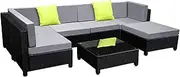Gardeon Outdoor Sofa 6 Seater Wicker Lounge Setting Table and Chairs, Patio Furniture Rattan Modular Set Garden Deck Pool Backyard, Boune Seat Cover Weather-Resistant Cushions Storage