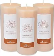 Estrella Blanca Sweet Peach Pillar Candle 3 Pack - Best Smelling Candles, Non Toxic Candles, Candle Gift Set, Beach Room Decor, Organic Soy Wax, 50 Hour Burn, Coastal Home & Spring Decor