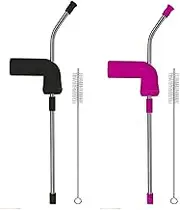 PACIOCEAN 2 Pcs Beer Funnel Snorkel Drinking Straw,Beer Snorkel,Beer Bong Funnel Double Snorkel Drinking Beer Bar Tools Festivals Party Dispenser with Cleaning Brush(Pink & Black)